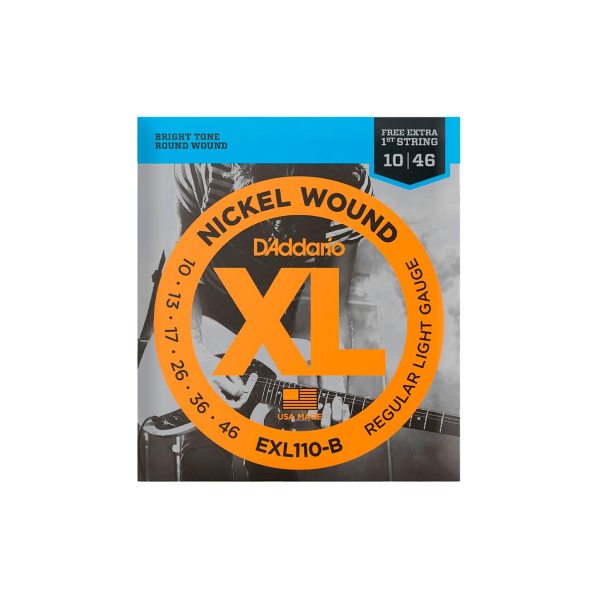 Cordas Para Guitarra D Addario Xl Nickel Wound Exl110-b .010-.046 Com Corda Extra Pl010