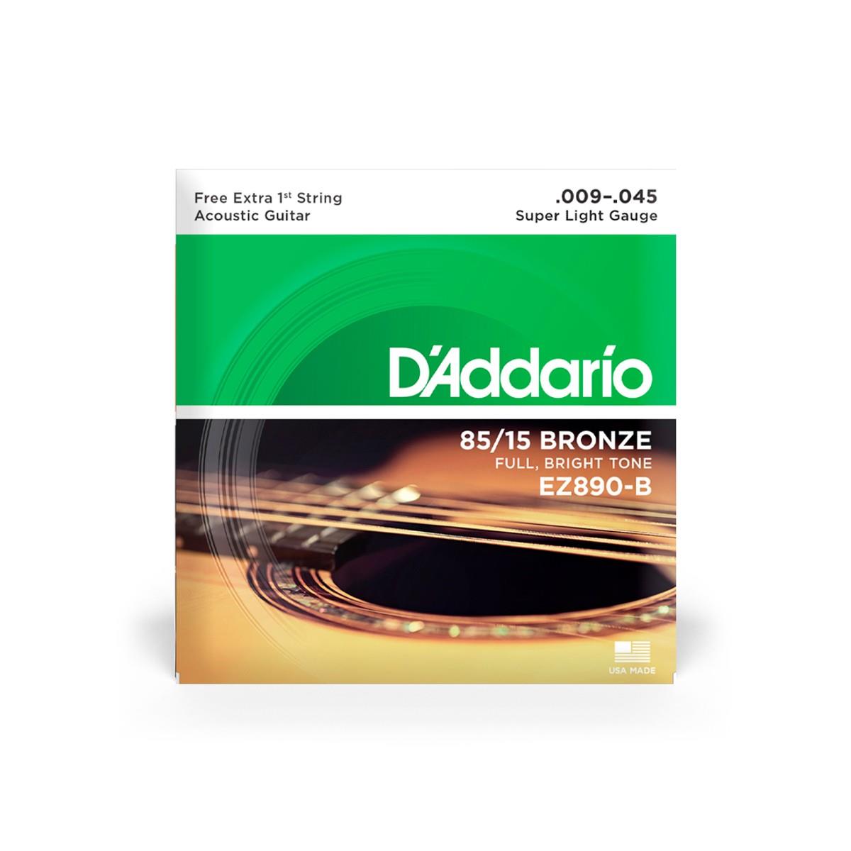Cordas Para Violão Aço D Addario Bronze 85/15 Ez890-b .009-.045 Com Corda Extra Pl009