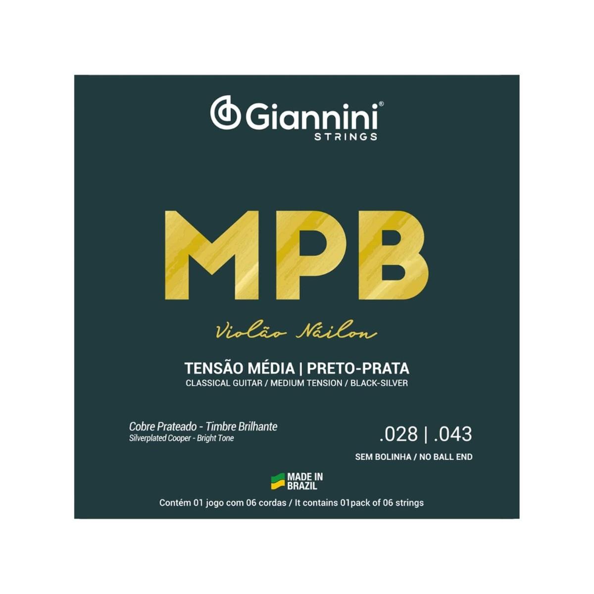 Encordoamento Giannini P/violão Nylon Preto/prata Genwbs