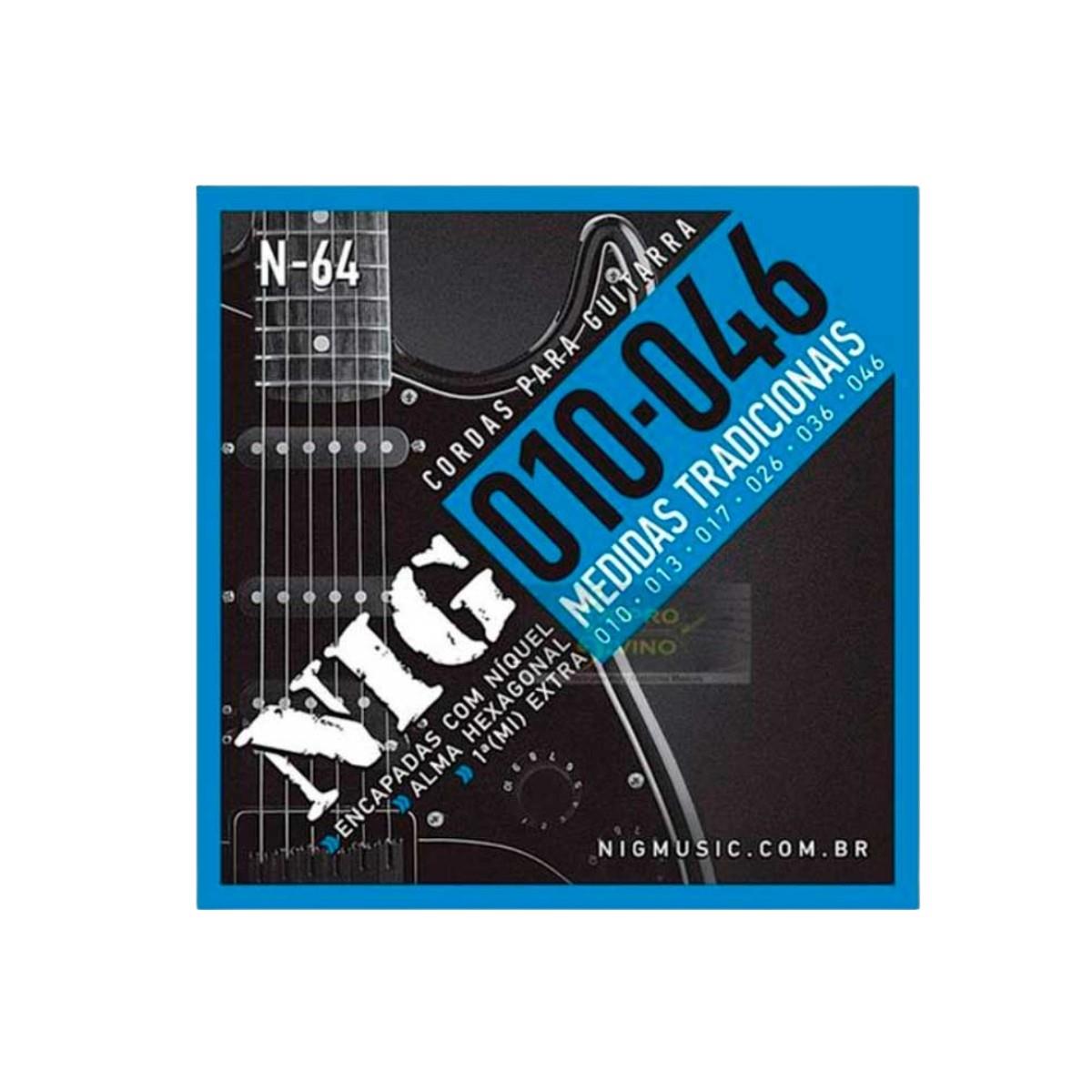 Encordoamento Guitarra 010 1ª Mi Extra + Palheta N64 Nig