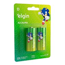 Pilha Alcalina Tipo D Elgin - Cartela Com 02 Unidades