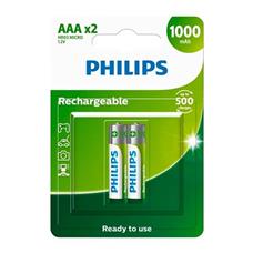 02 Pilhas Aaa Recarregáveis 1000mah Philips
