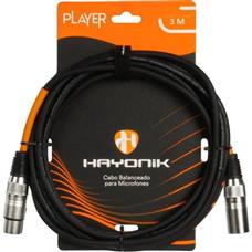 Cabo Para Microfone Hayonik Player XLR Fêmea x XLR Macho 3m Preto