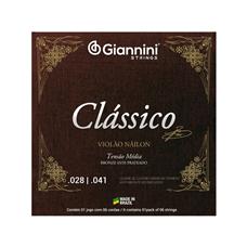 Encordoamento Giannini Clássico P/violão Nylon 65/35 Prateado Média Genwpm