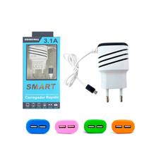 Carregador Smart Micro USB V8 3.1A + 2 Entradas USB - Cor Sortida